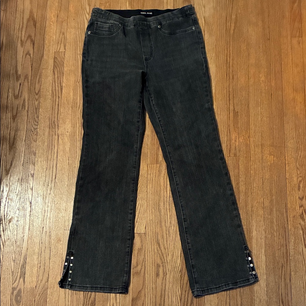 Tribal Black Flare Jeans with Grommet Details on the Bottom